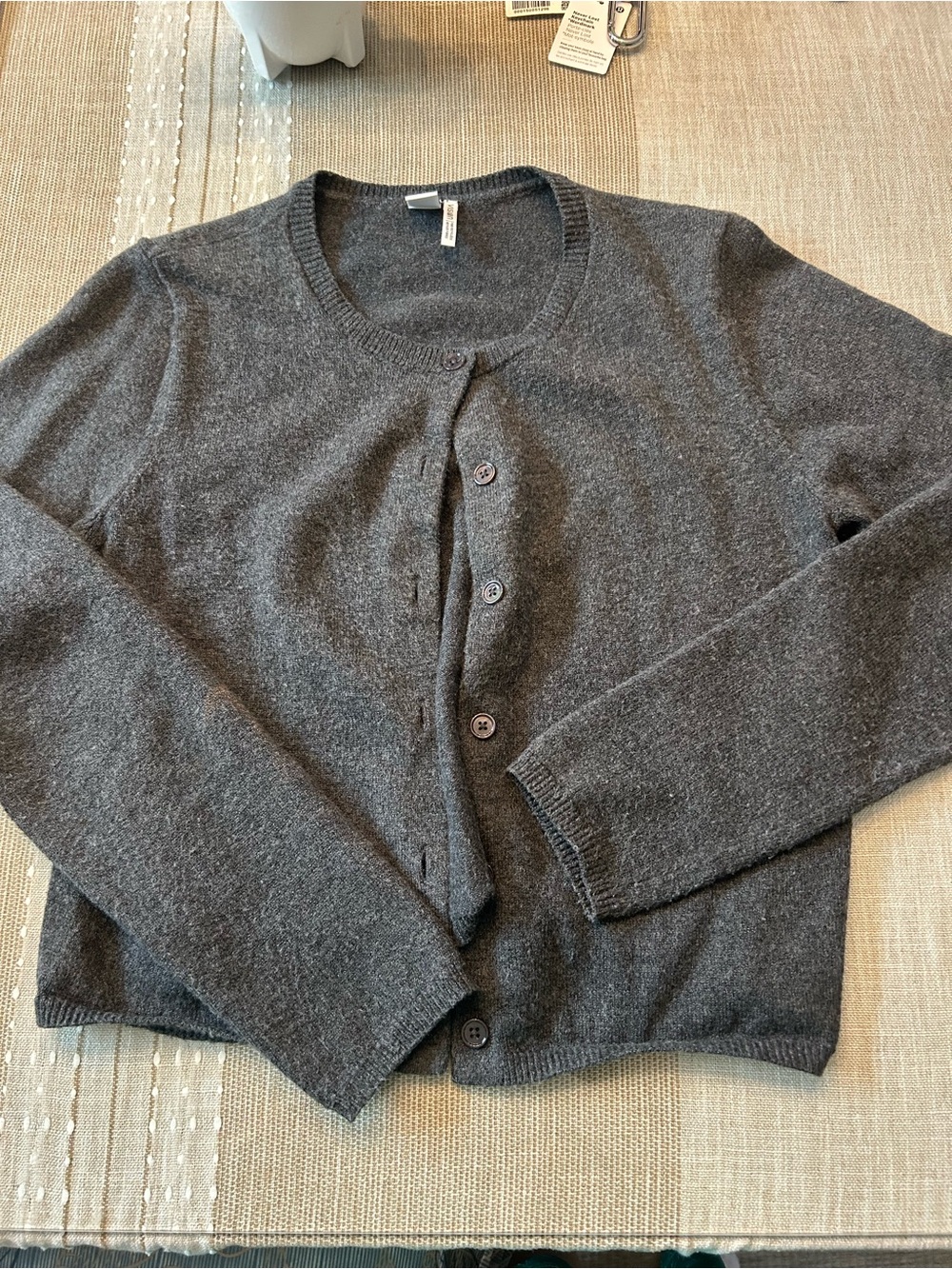 Simons Women's Charcoal Gray Button-Front Crewneck Cardigan